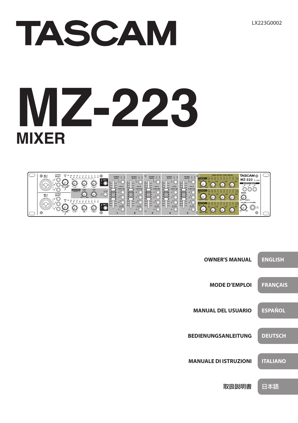 Tascam MZ-223 - Industrial-Grade Zone Mixer User Manual | 92 pages