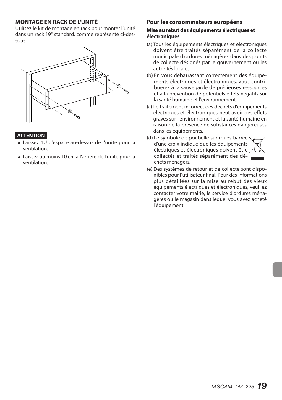 Tascam MZ-223 - Industrial-Grade Zone Mixer User Manual | Page 19 / 92
