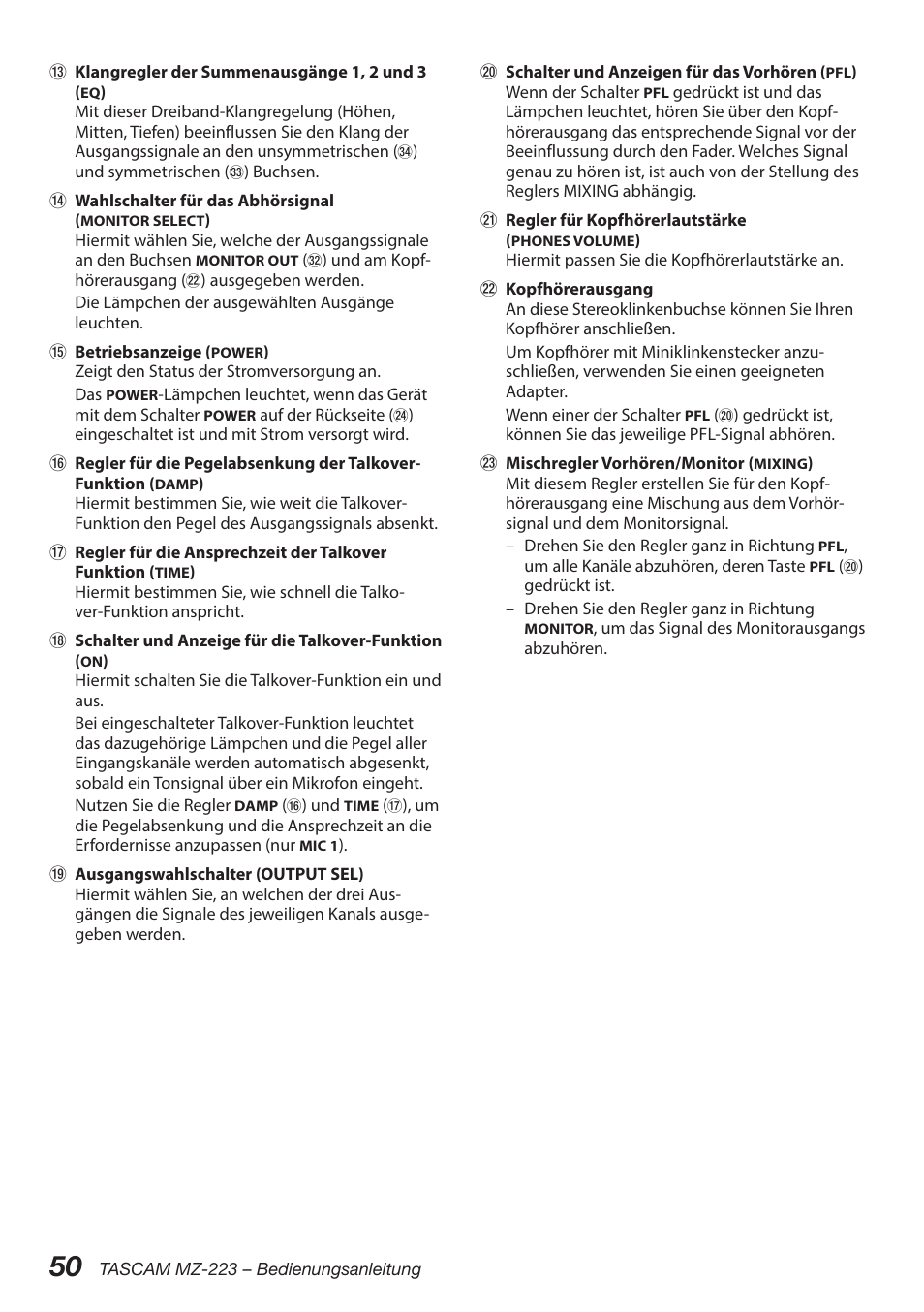 Tascam MZ-223 - Industrial-Grade Zone Mixer User Manual | Page 50 / 92