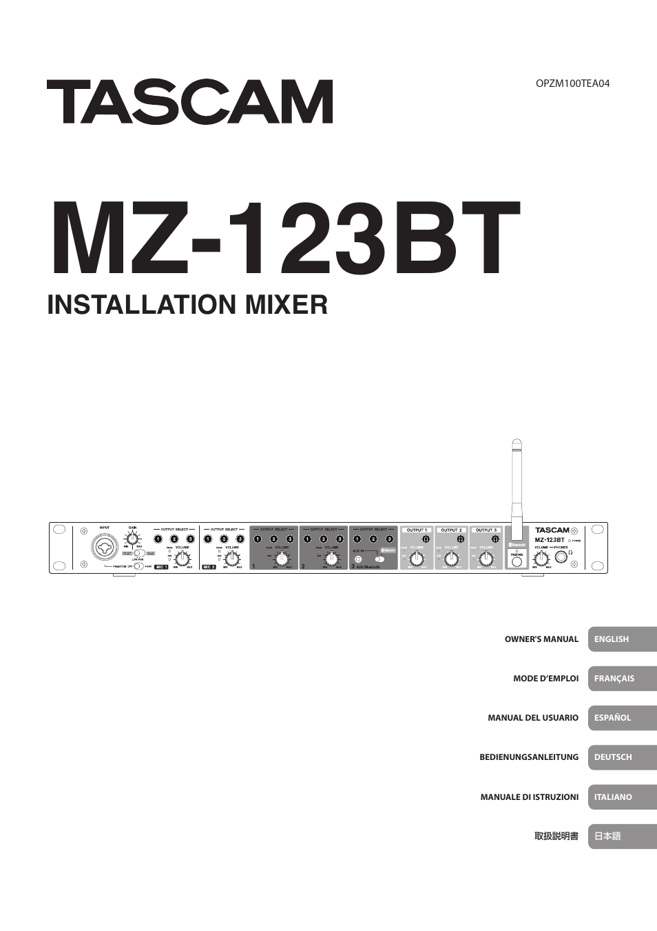 Tascam MZ-123BT Multi-Zone Audio Mixer with Bluetooth User Manual | 104 pages