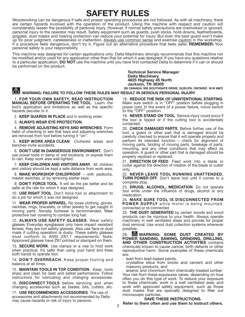 Safety rules | Delta 23-592 User Manual | Page 2 / 9