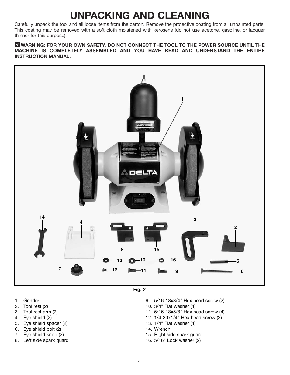 Unpacking and cleaning | Delta 23-592 User Manual | Page 4 / 9