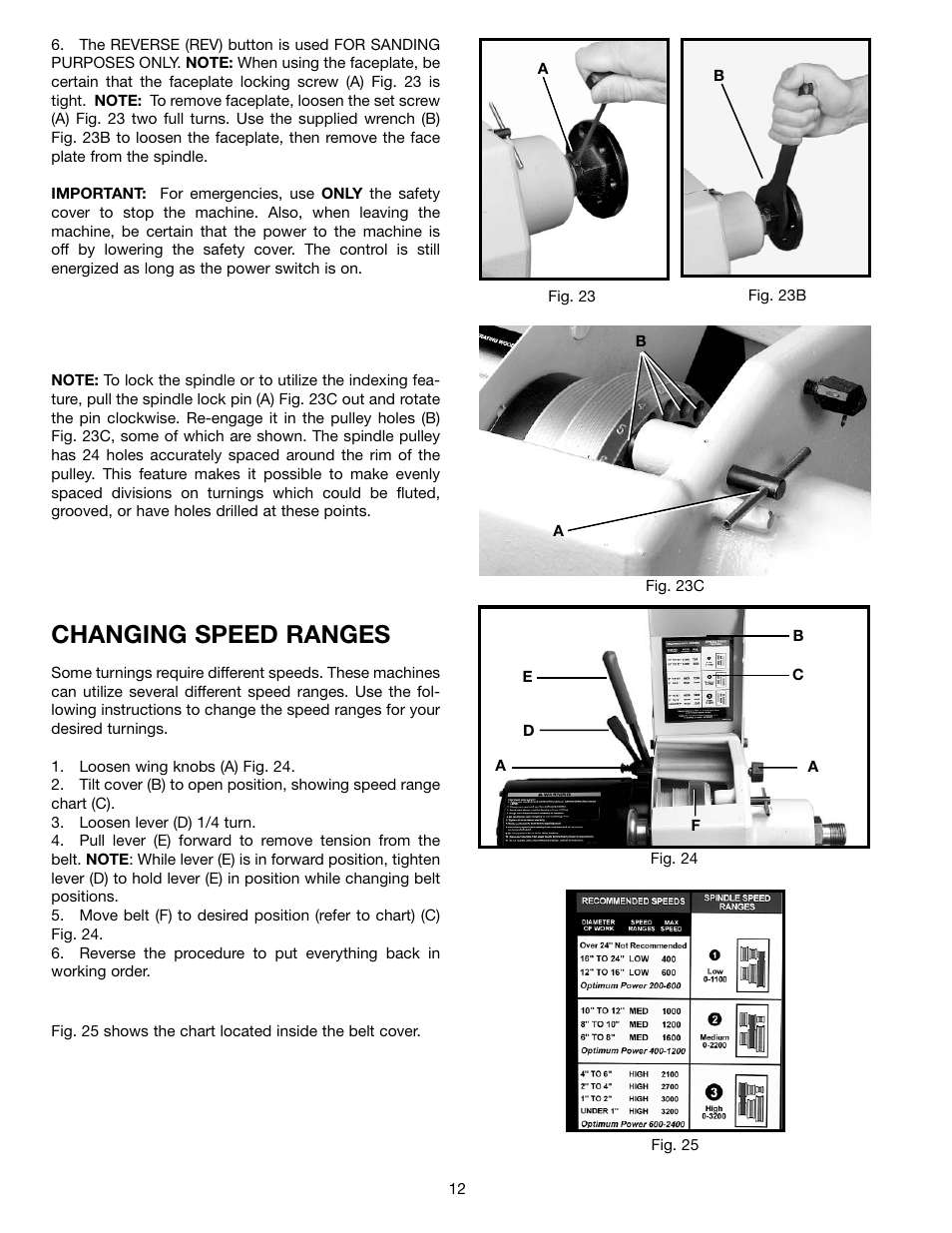 Changing speed ranges | Delta 46-765X User Manual | Page 12 / 24