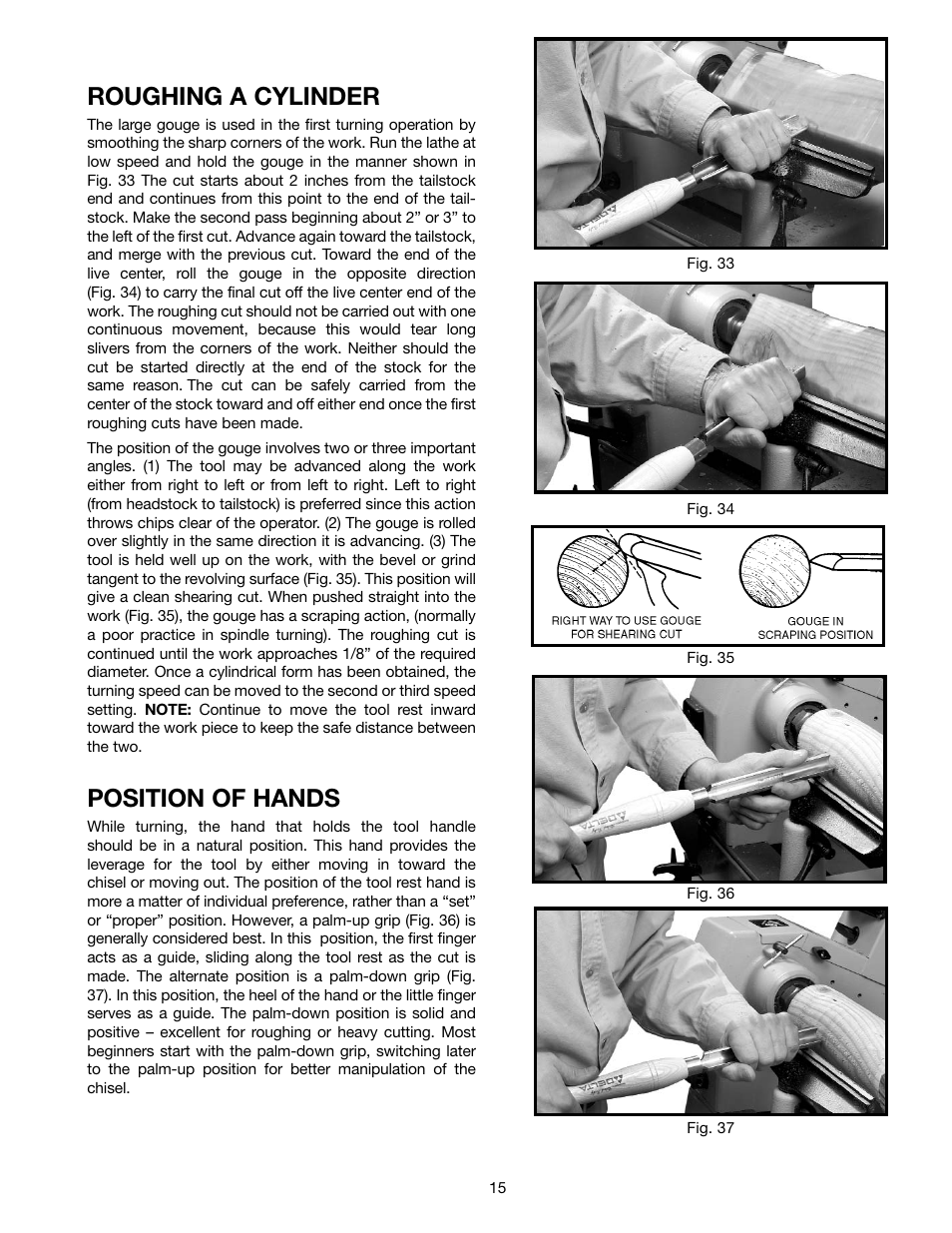 Roughing a cylinder, Position of hands | Delta 46-765X User Manual | Page 15 / 24