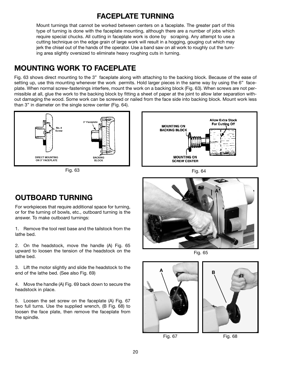 Faceplate turning, Mounting work to faceplate, Outboard turning | Delta 46-765X User Manual | Page 20 / 24