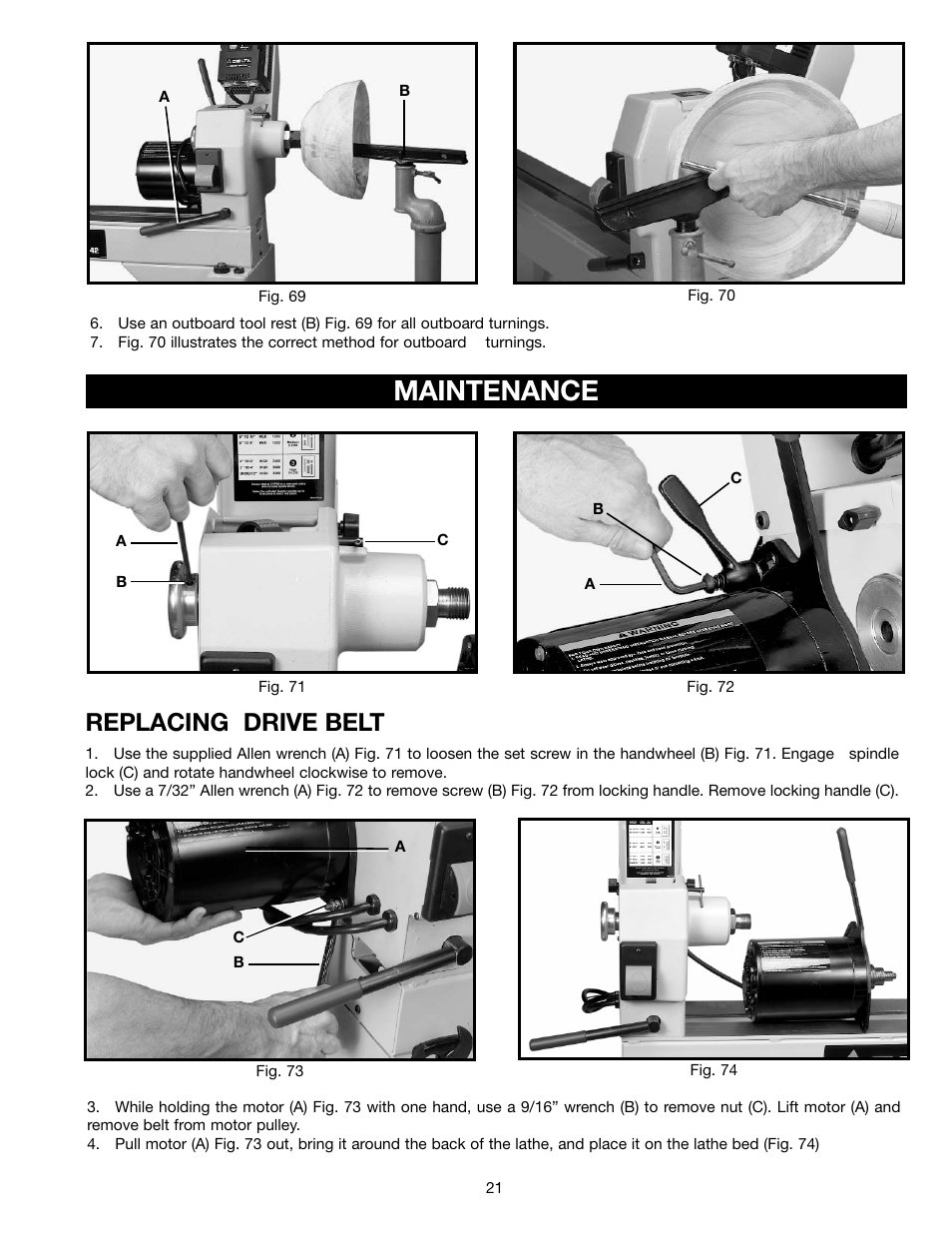 Maintenance, Replacing drive belt | Delta 46-765X User Manual | Page 21 / 24