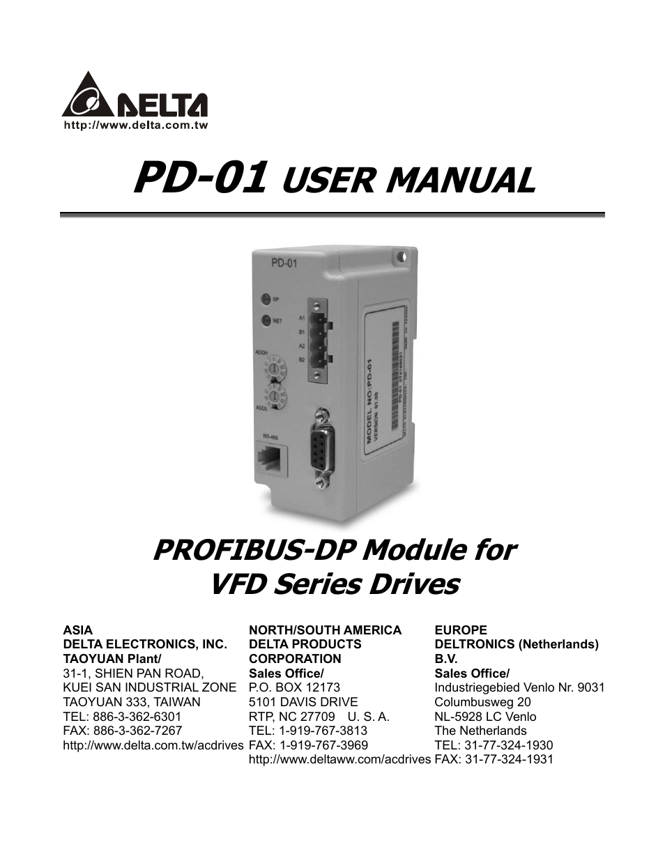 Delta PROFIBUS-DP Module for VFD Series Drives PD-01 User Manual | 36 pages