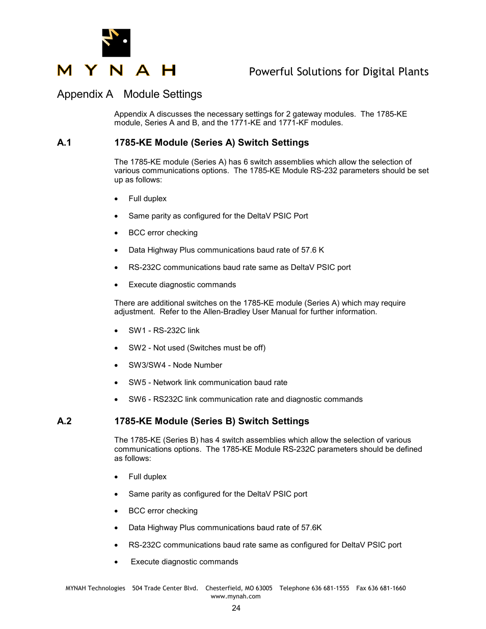 Powerful solutions for digital plants, Appendix a module settings | Delta Mynah PLC-5 User Manual | Page 25 / 26