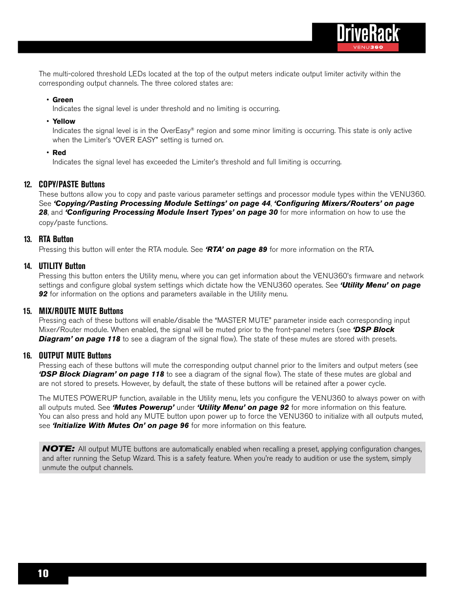 dbx DriveRack VENU360 Loudspeaker Management System User Manual | Page 12 / 127