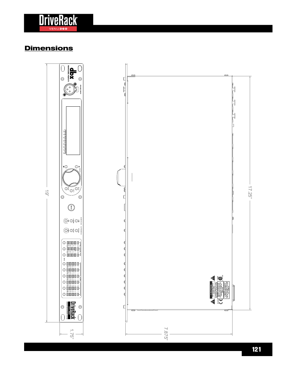 Dimensions, 121 dimensions | dbx DriveRack VENU360 Loudspeaker Management System User Manual | Page 123 / 127