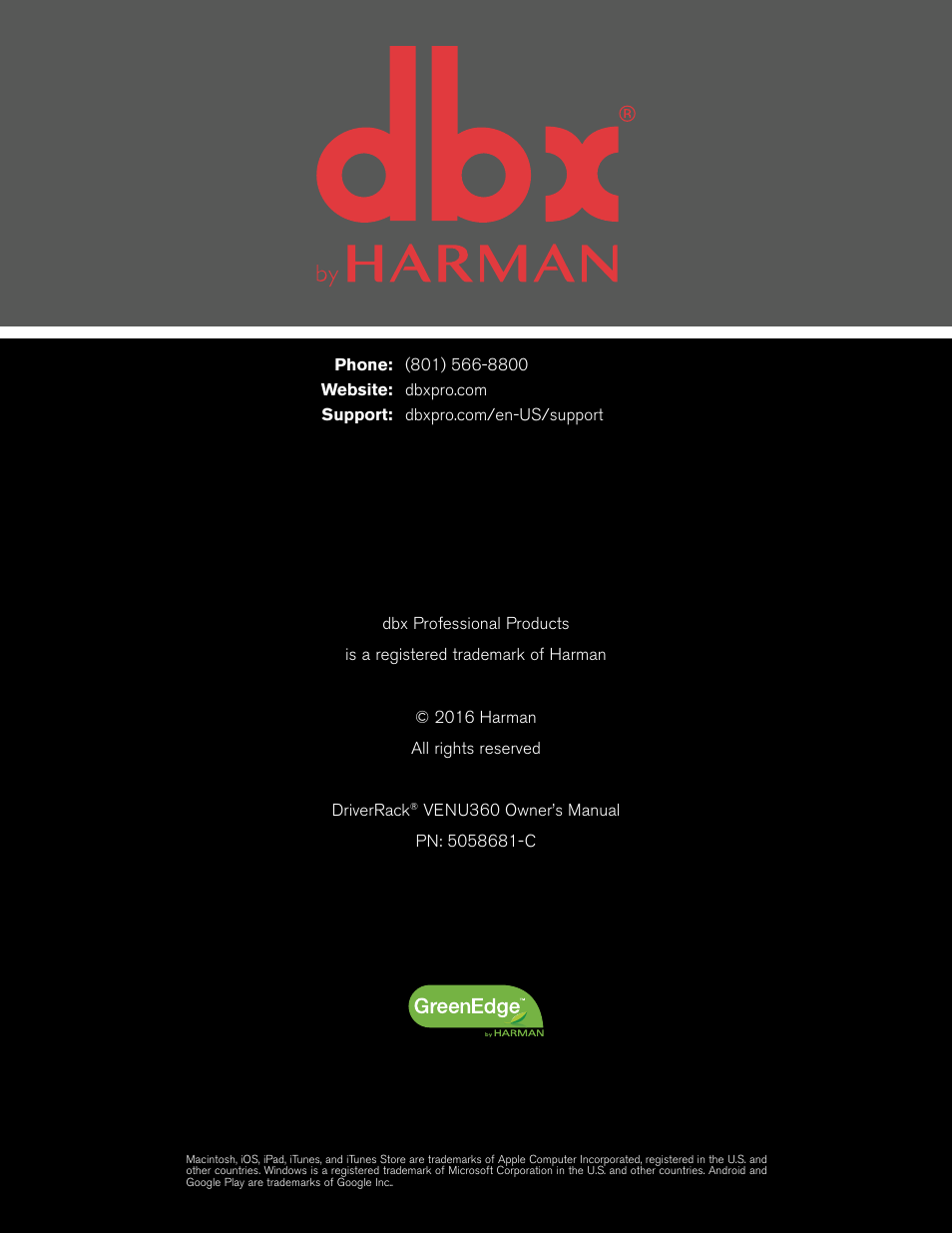 dbx DriveRack VENU360 Loudspeaker Management System User Manual | Page 127 / 127