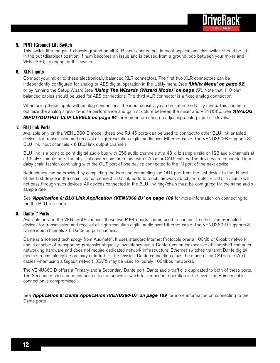 dbx DriveRack VENU360 Loudspeaker Management System User Manual | Page 14 / 127