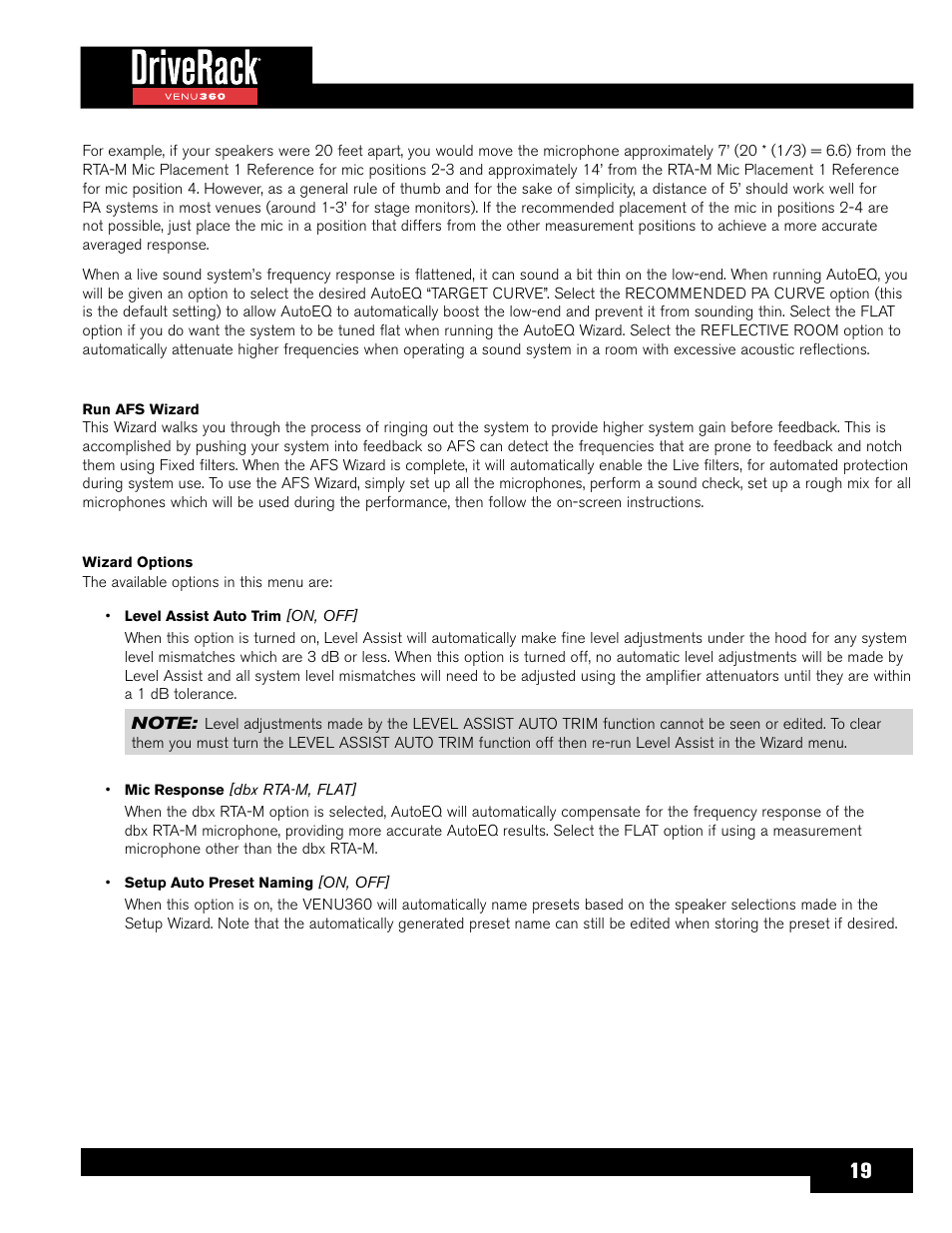 dbx DriveRack VENU360 Loudspeaker Management System User Manual | Page 21 / 127