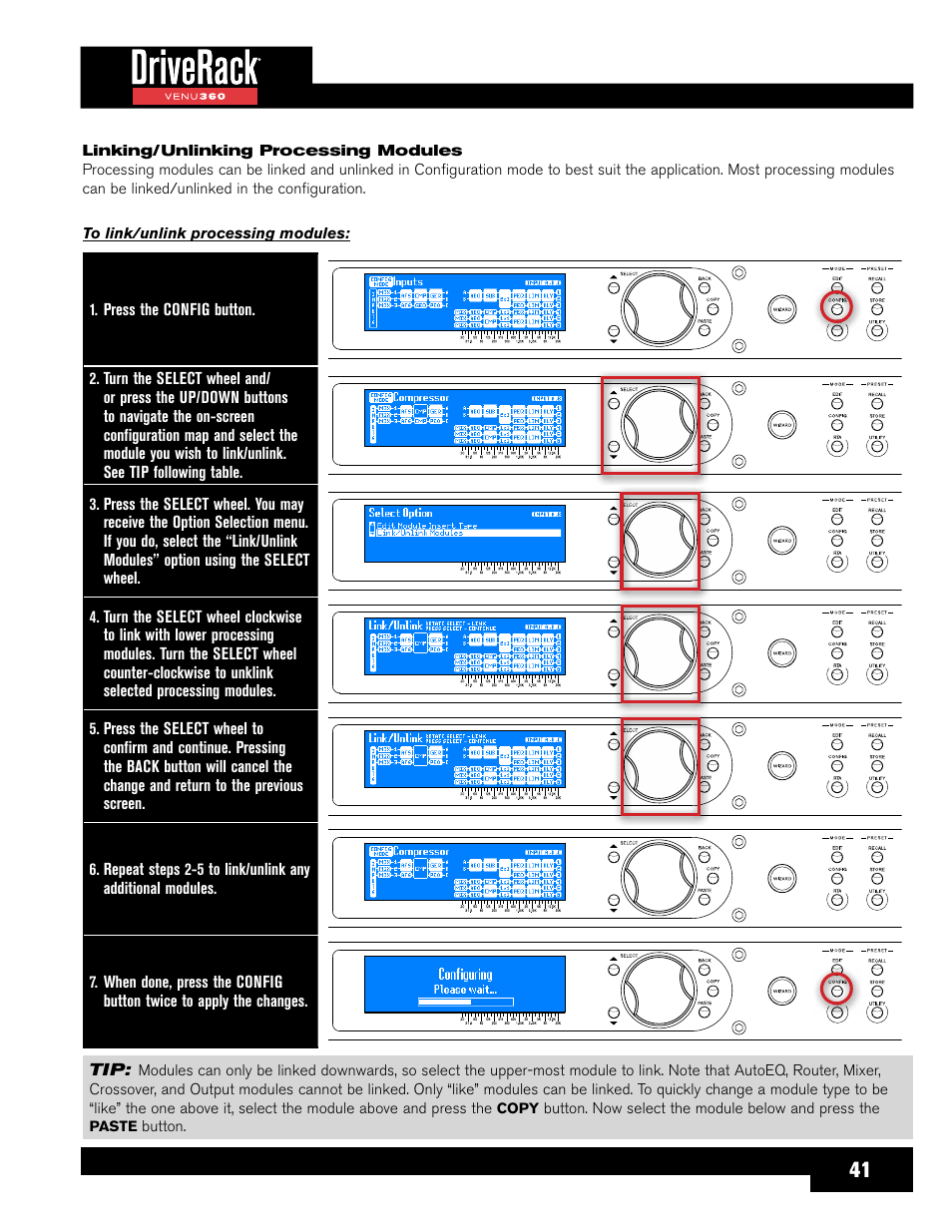 Linking/unlinking processing modules | dbx DriveRack VENU360 Loudspeaker Management System User Manual | Page 43 / 127