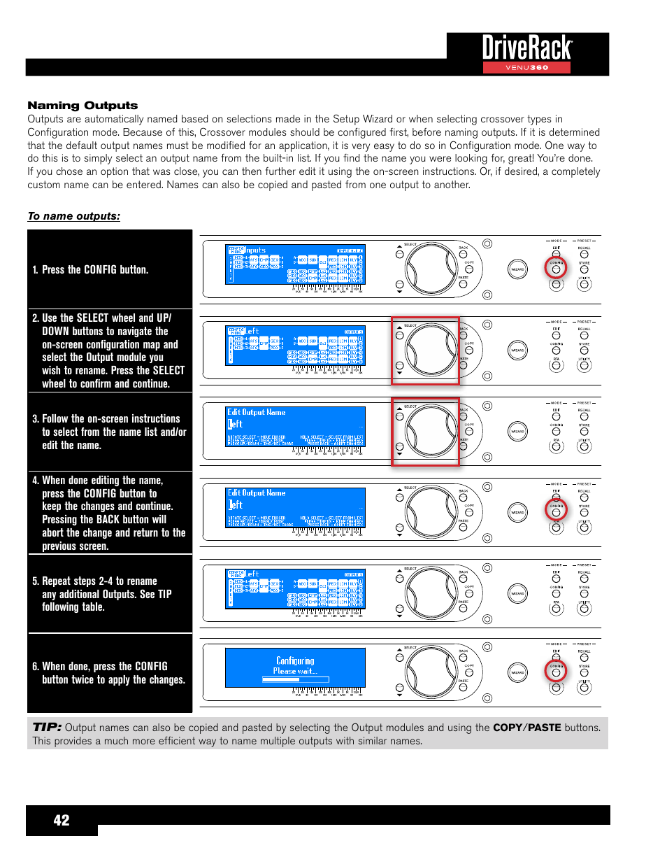 Naming outputs | dbx DriveRack VENU360 Loudspeaker Management System User Manual | Page 44 / 127