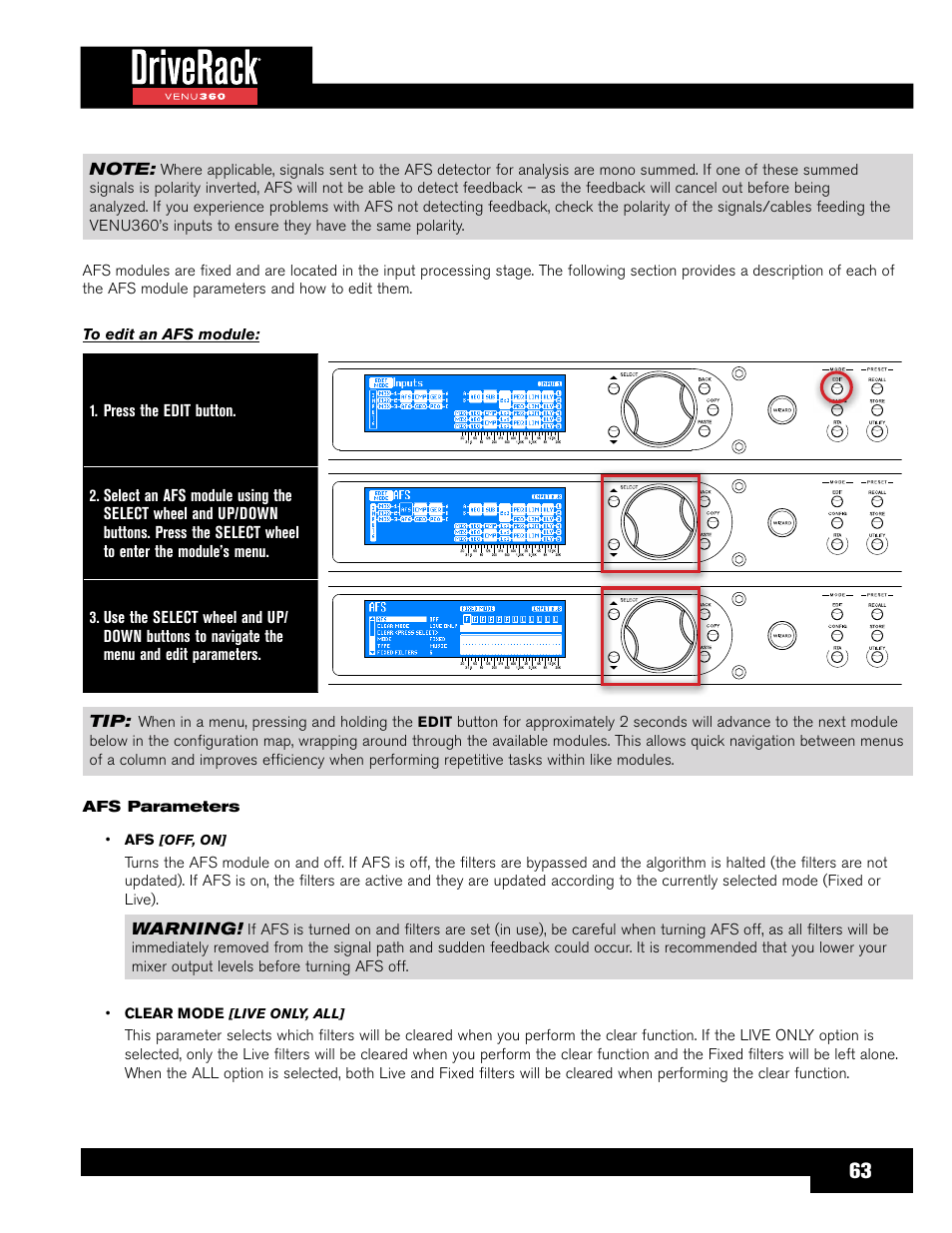 dbx DriveRack VENU360 Loudspeaker Management System User Manual | Page 65 / 127