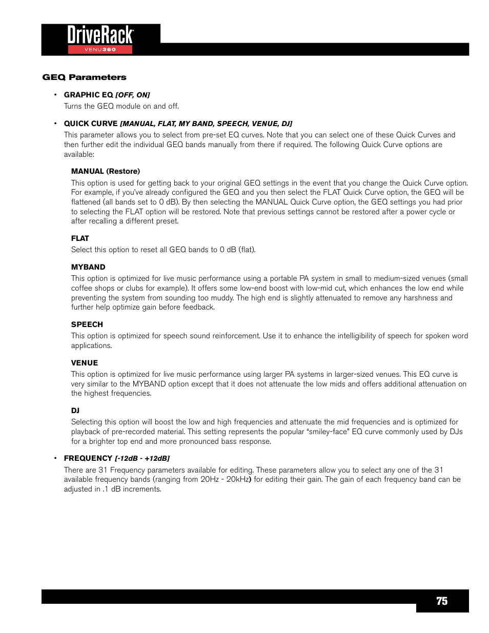 dbx DriveRack VENU360 Loudspeaker Management System User Manual | Page 77 / 127