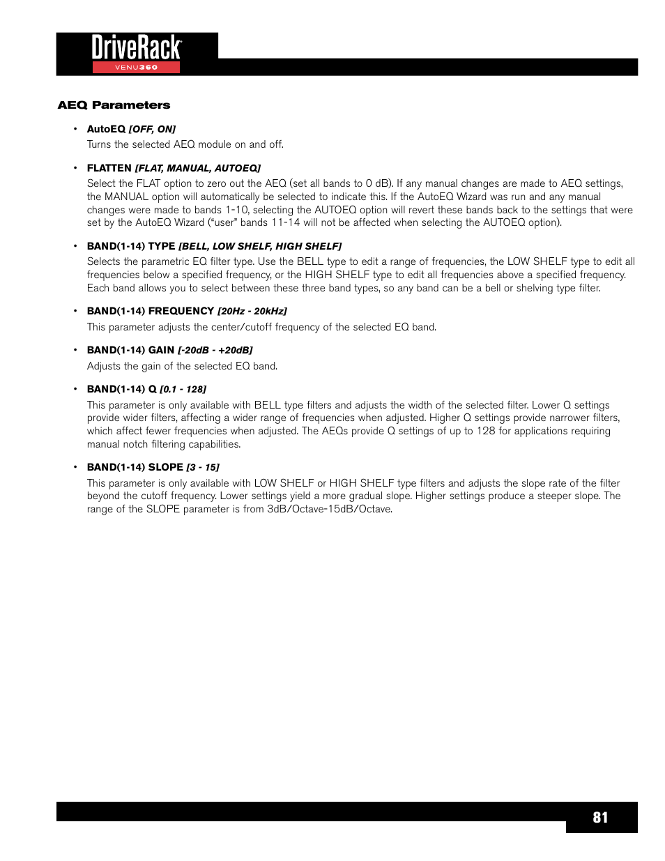 dbx DriveRack VENU360 Loudspeaker Management System User Manual | Page 83 / 127