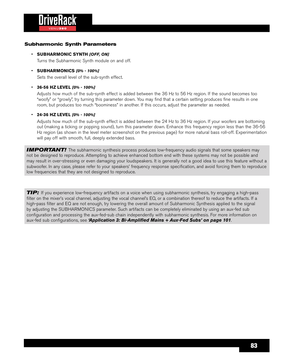 dbx DriveRack VENU360 Loudspeaker Management System User Manual | Page 85 / 127