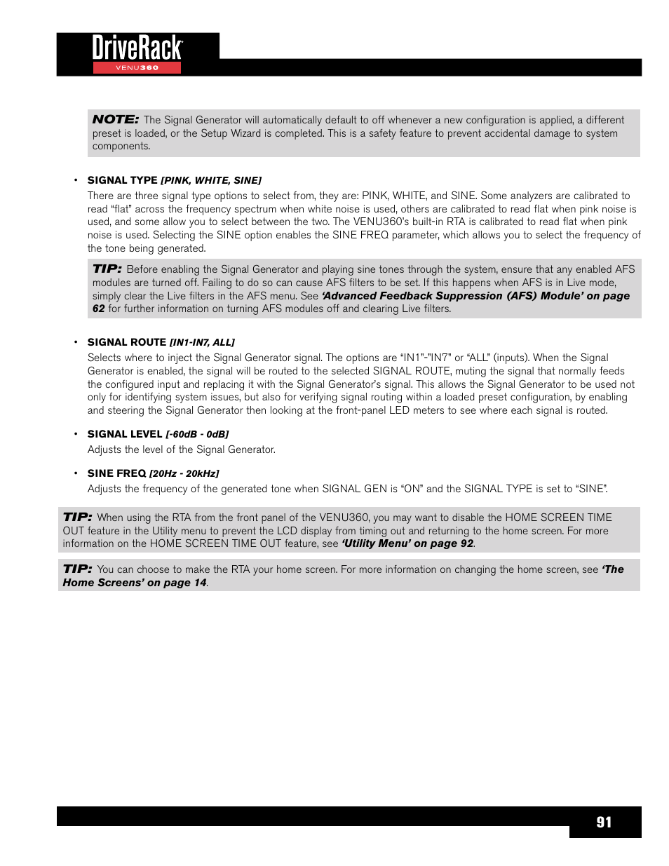 dbx DriveRack VENU360 Loudspeaker Management System User Manual | Page 93 / 127