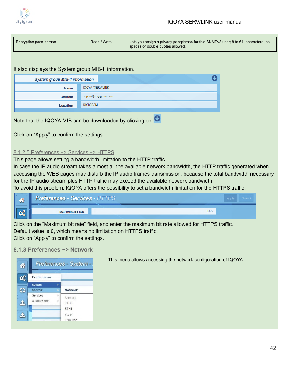 5 preferences −> services −> https, 3 preferences −> network | Digigram Software for IQOYA SERV/LINK 88 (Upgrades from 8 Codecs to 16) User Manual | Page 42 / 160