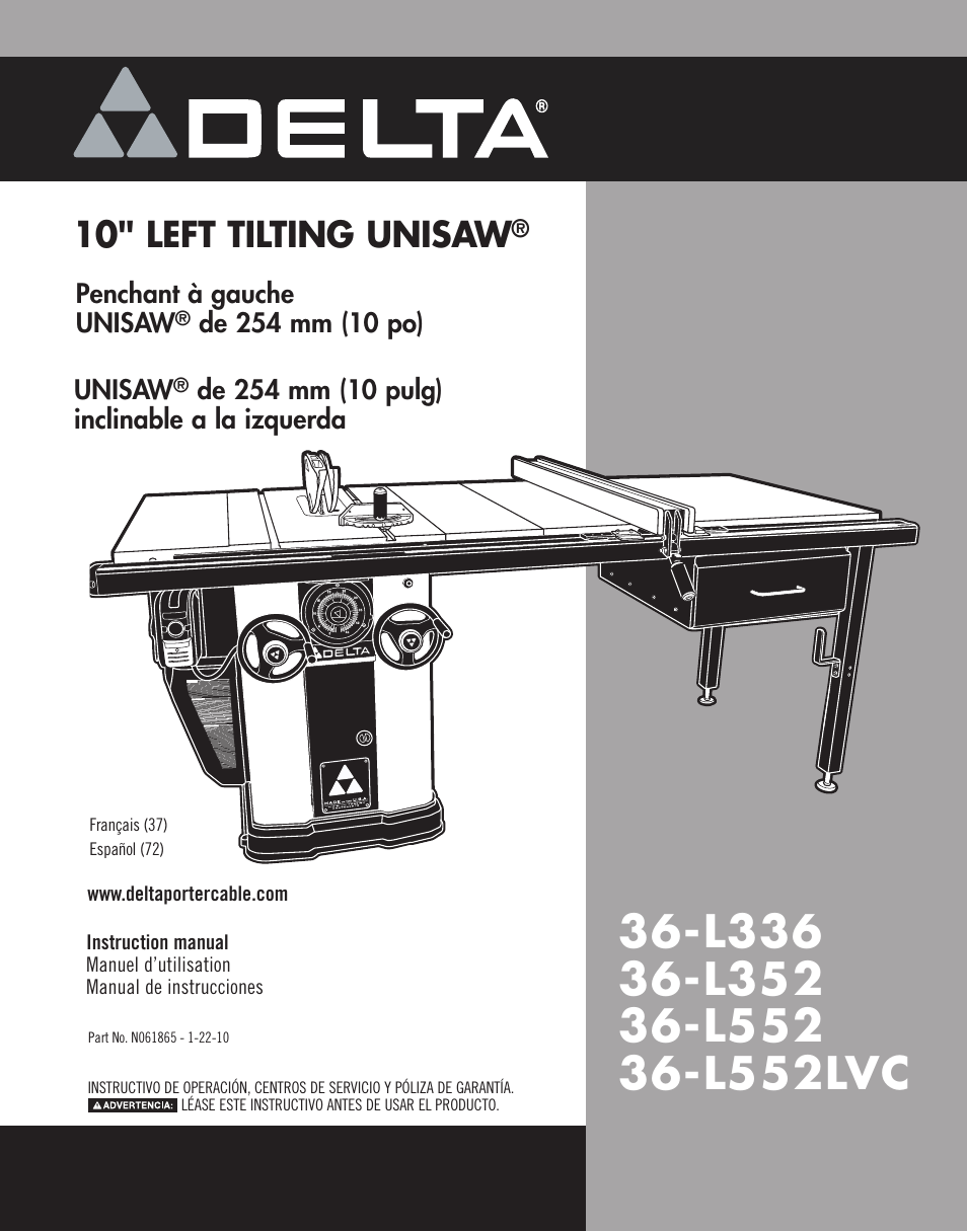 Delta UNISAW 36-L352 User Manual | 108 pages