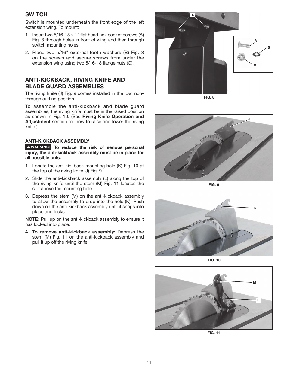 Switch | Delta UNISAW 36-L352 User Manual | Page 11 / 108