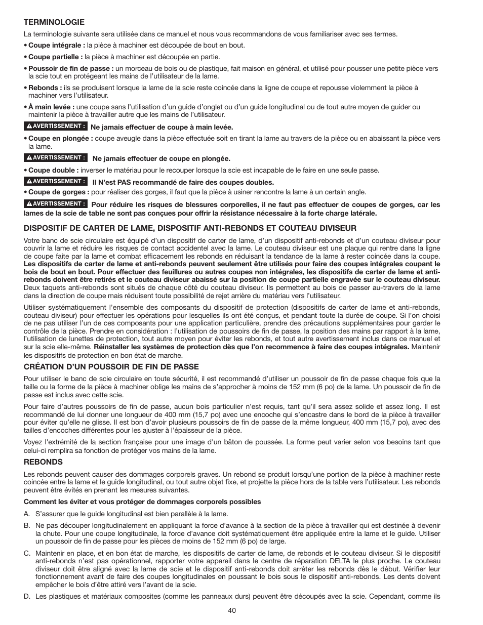 Delta UNISAW 36-L352 User Manual | Page 40 / 108