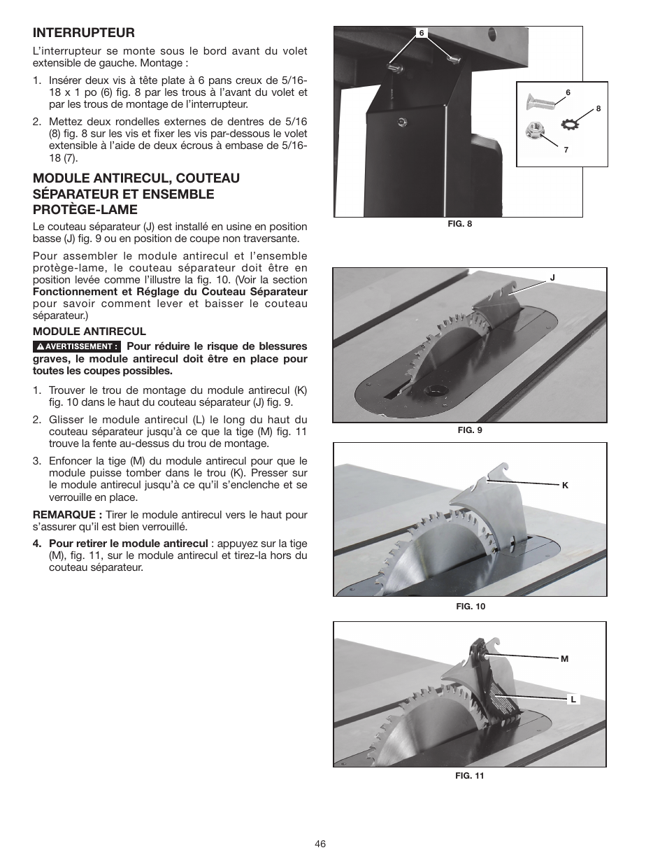 Interrupteur | Delta UNISAW 36-L352 User Manual | Page 46 / 108