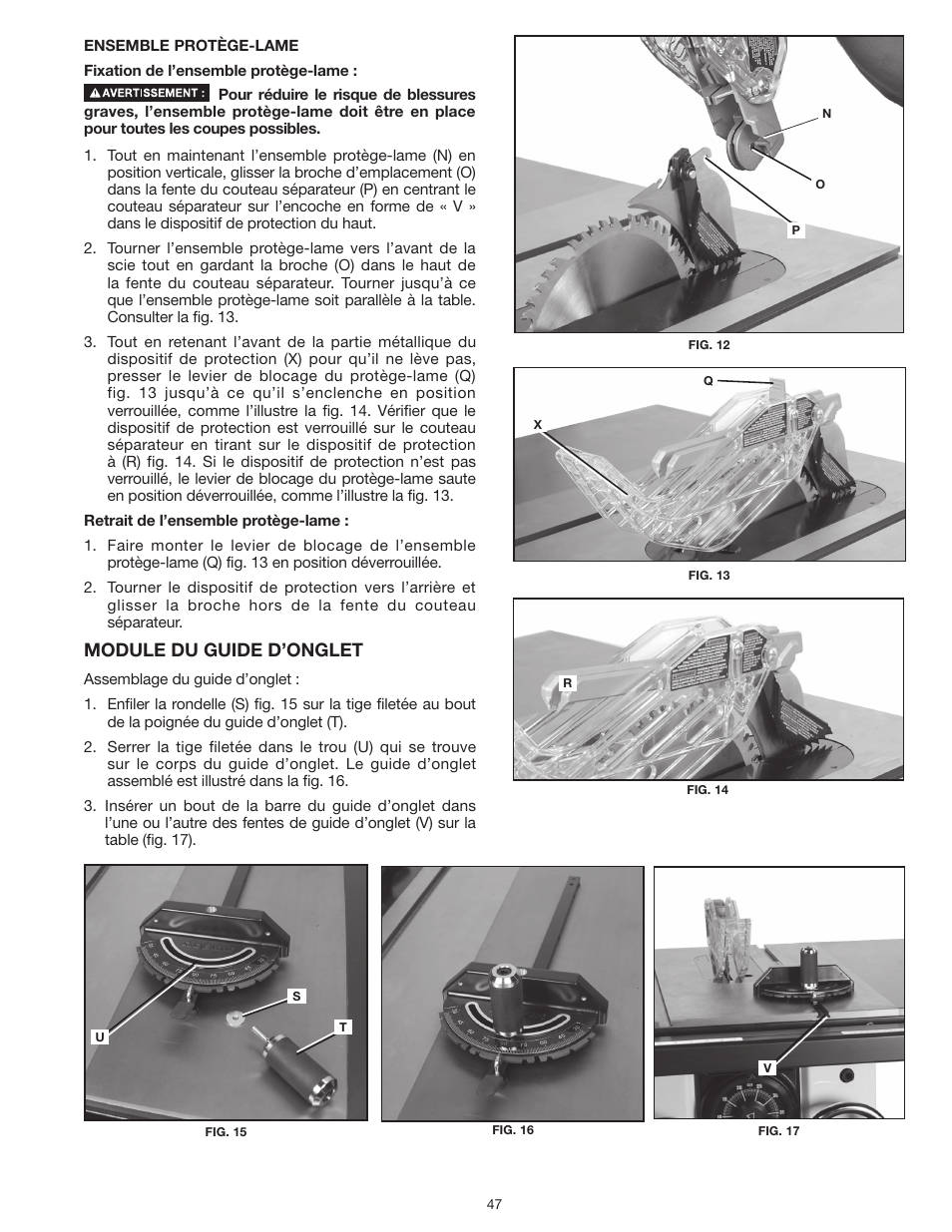 Module du guide d’onglet | Delta UNISAW 36-L352 User Manual | Page 47 / 108