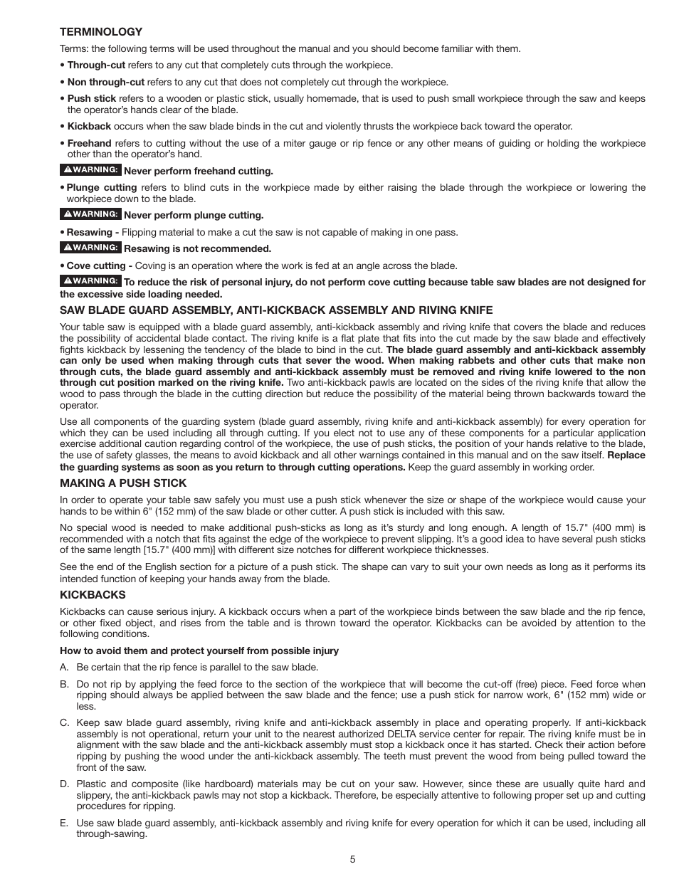 Delta UNISAW 36-L352 User Manual | Page 5 / 108