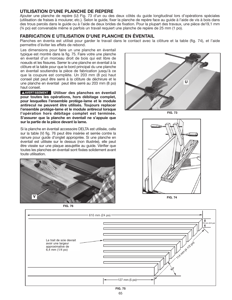 Utilisation d’une planche de repere | Delta UNISAW 36-L352 User Manual | Page 65 / 108