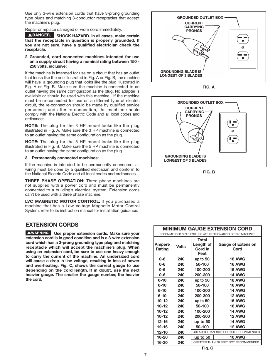 Extension cords | Delta UNISAW 36-L352 User Manual | Page 7 / 108