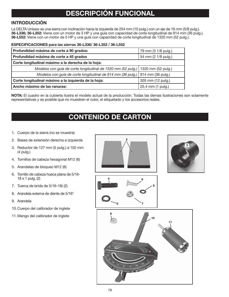 Delta UNISAW 36-L352 User Manual | Page 78 / 108