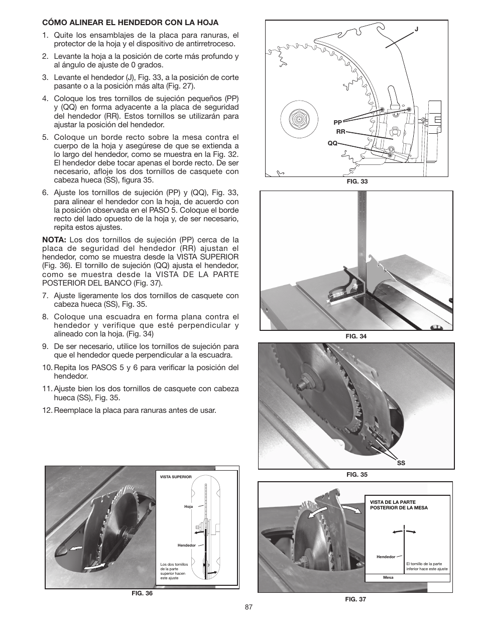 Delta UNISAW 36-L352 User Manual | Page 87 / 108
