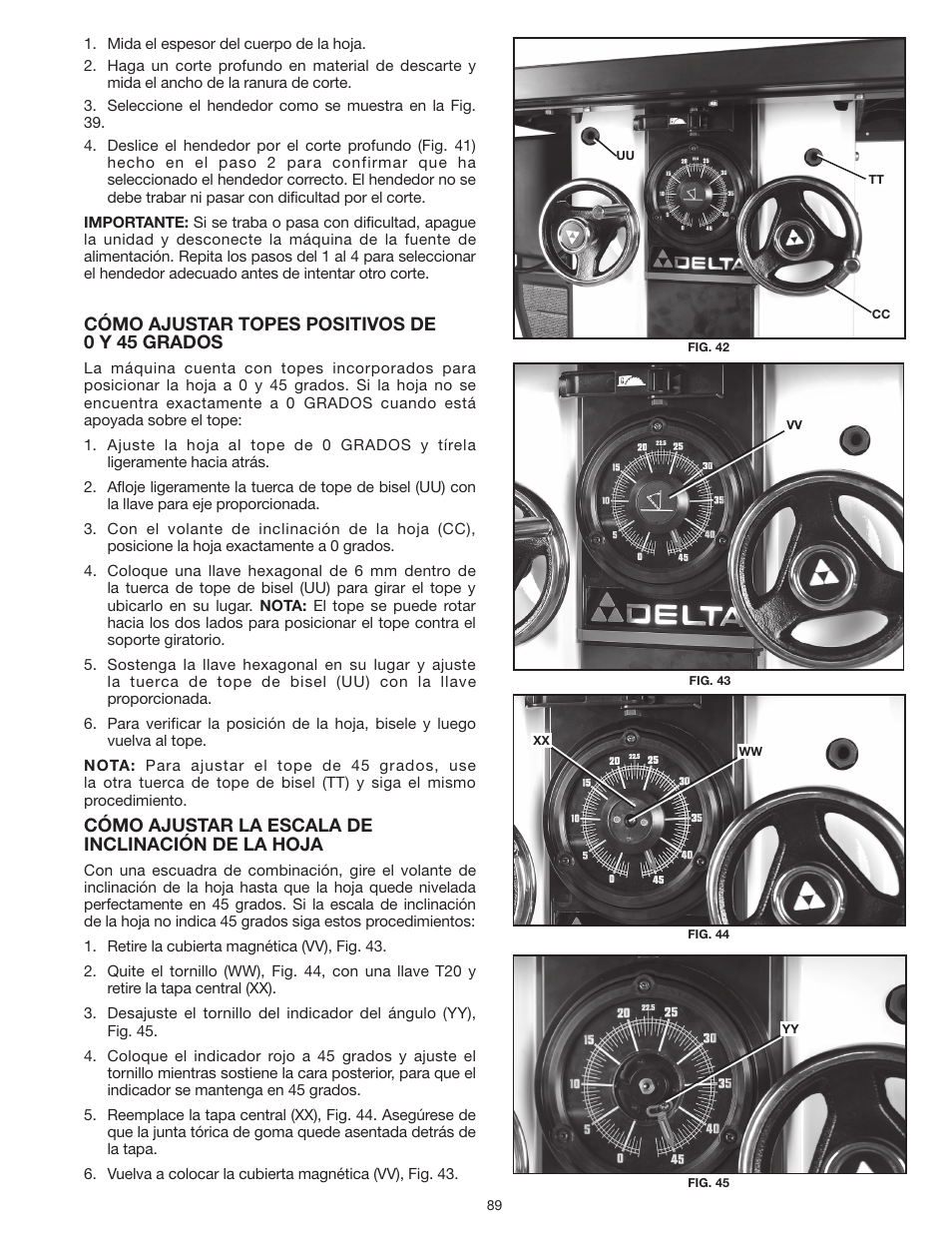 Delta UNISAW 36-L352 User Manual | Page 89 / 108