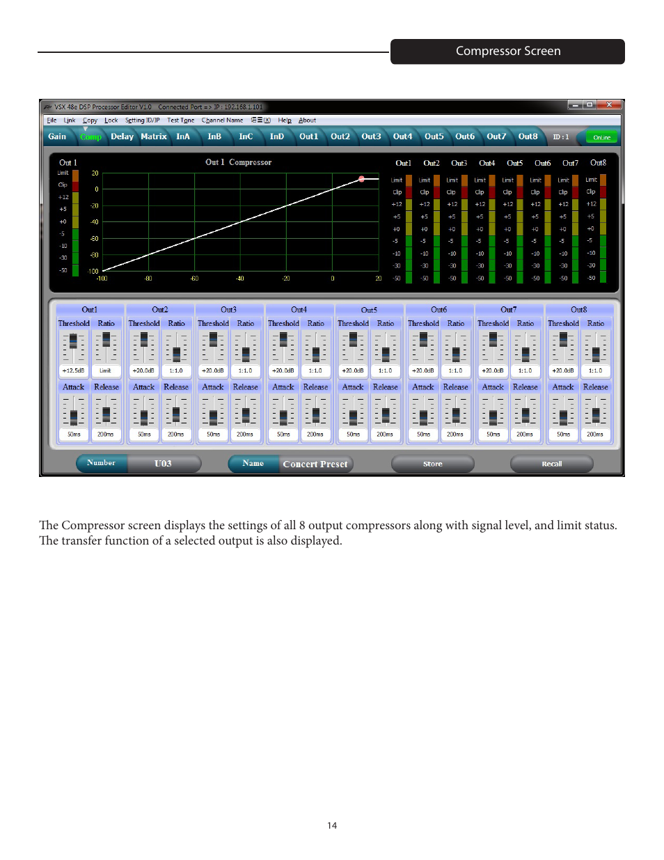 Peavey VSX 48e Programmable Loudspeaker Management System (1 RU, 4 Inputs, 8 Outputs) User Manual | Page 14 / 21