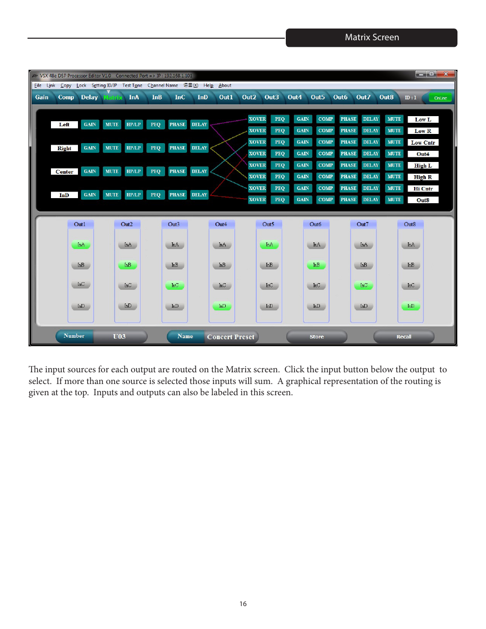 Peavey VSX 48e Programmable Loudspeaker Management System (1 RU, 4 Inputs, 8 Outputs) User Manual | Page 16 / 21