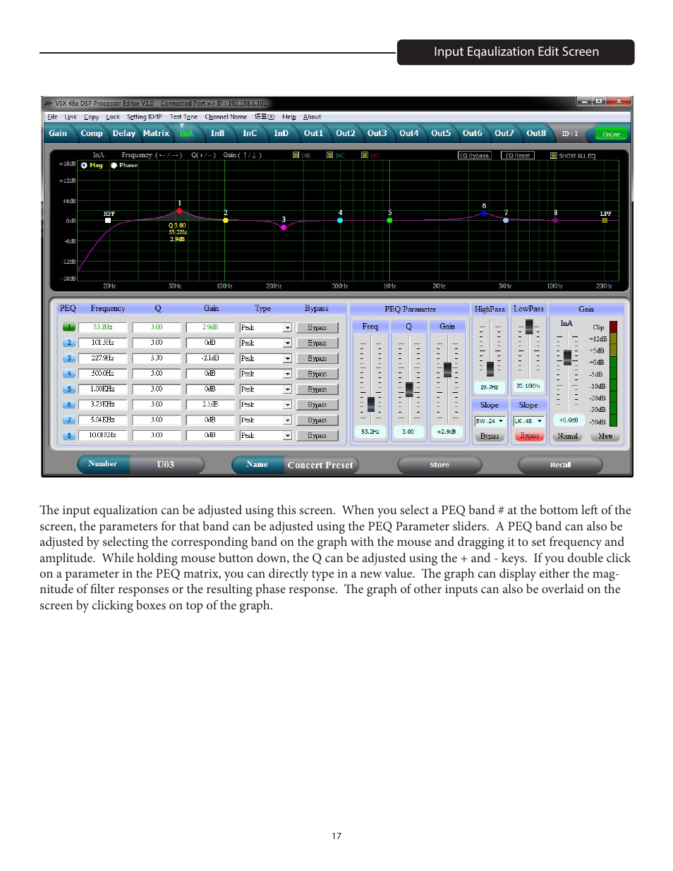 Peavey VSX 48e Programmable Loudspeaker Management System (1 RU, 4 Inputs, 8 Outputs) User Manual | Page 17 / 21