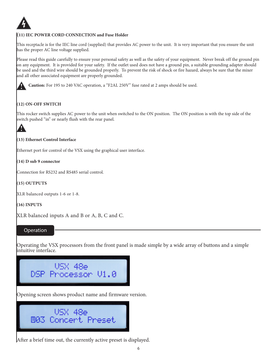 Peavey VSX 48e Programmable Loudspeaker Management System (1 RU, 4 Inputs, 8 Outputs) User Manual | Page 6 / 21