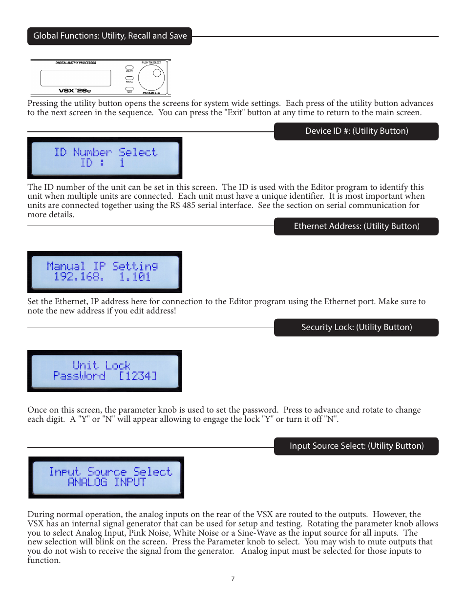 Peavey VSX 48e Programmable Loudspeaker Management System (1 RU, 4 Inputs, 8 Outputs) User Manual | Page 7 / 21