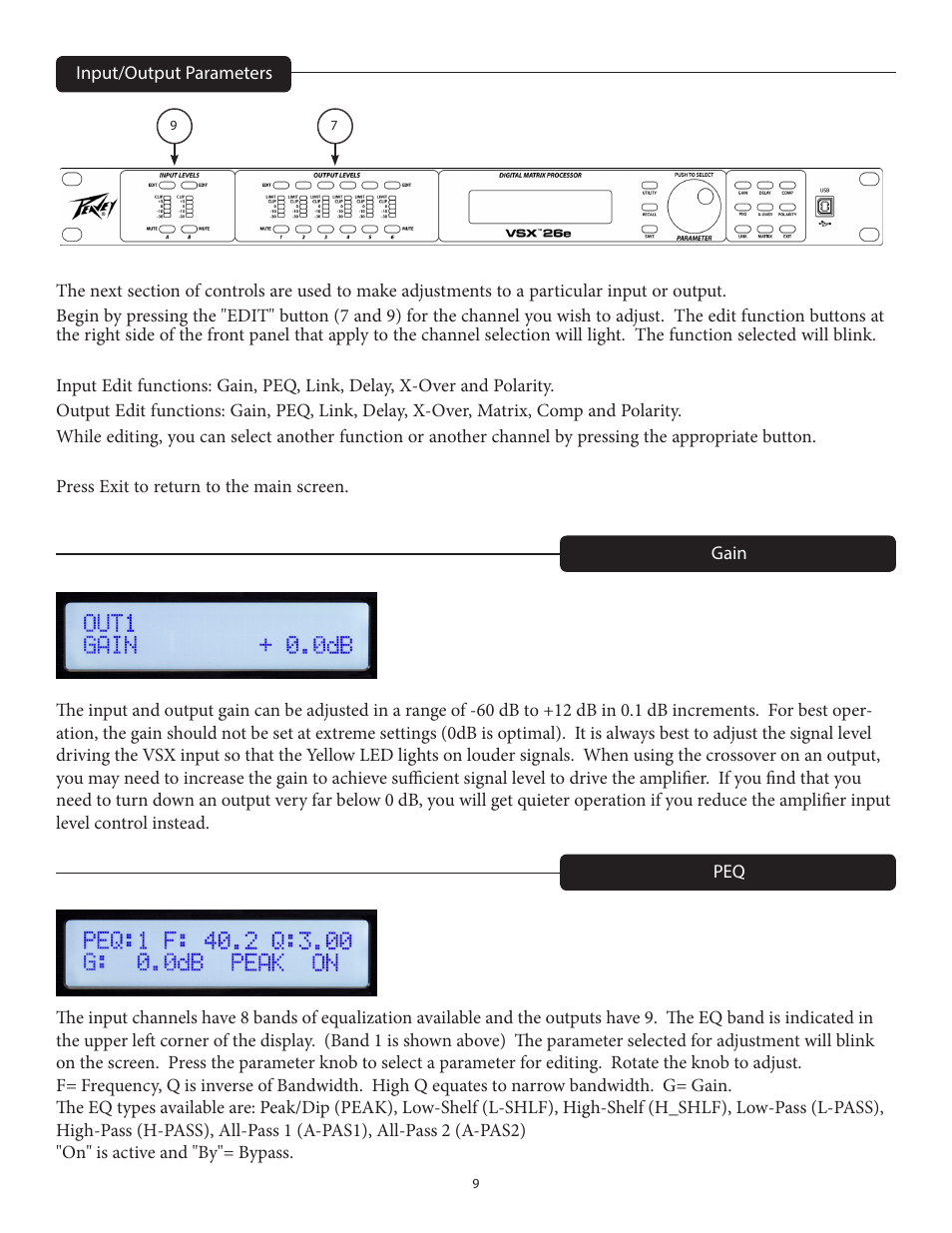 Peavey VSX 48e Programmable Loudspeaker Management System (1 RU, 4 Inputs, 8 Outputs) User Manual | Page 9 / 21