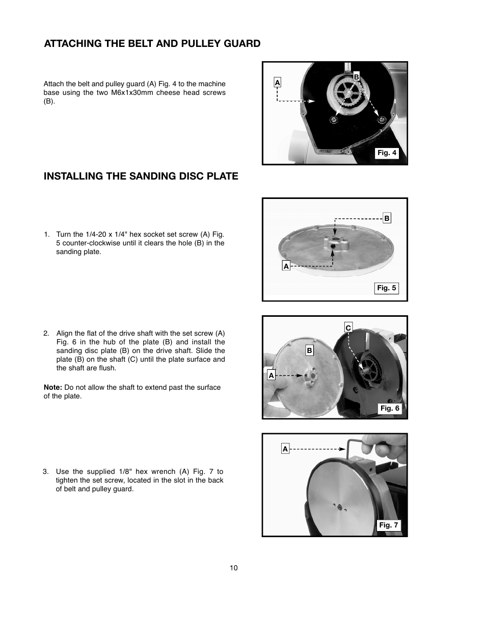 Attaching the belt and pulley guard, Installing the sanding disc plate | Delta ShopMaster SM500 User Manual | Page 10 / 68