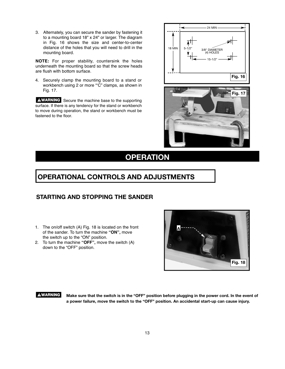 Starting and stopping the sander | Delta ShopMaster SM500 User Manual | Page 13 / 68