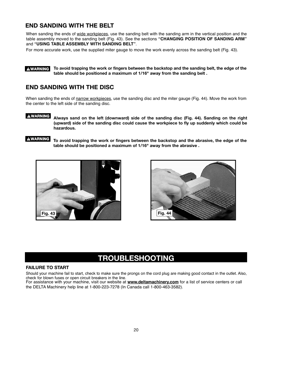 End sanding with the belt, End sanding with the disc | Delta ShopMaster SM500 User Manual | Page 20 / 68