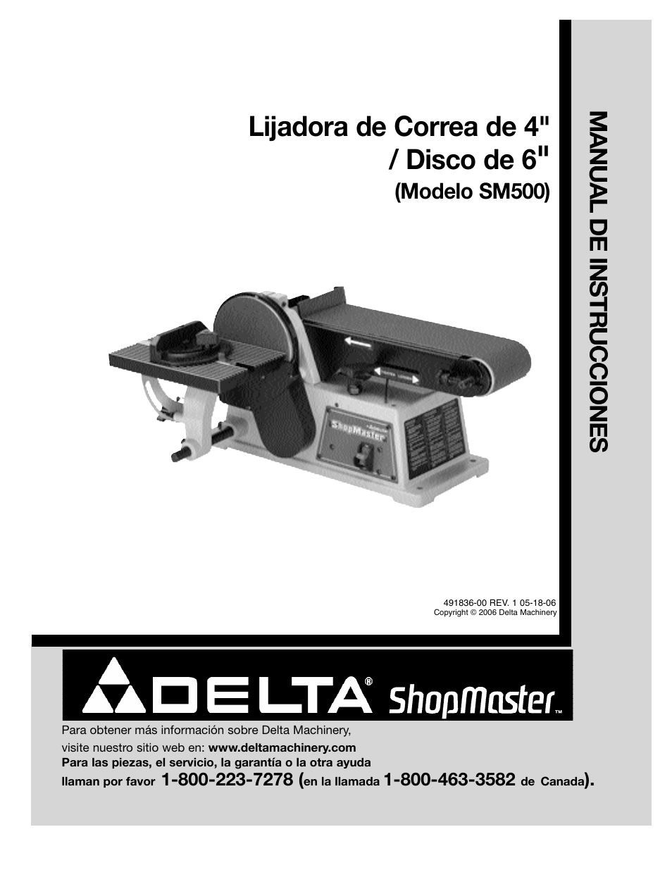 Lijadora de correa de 4" / disco de 6, Modelo sm500) | Delta ShopMaster SM500 User Manual | Page 23 / 68