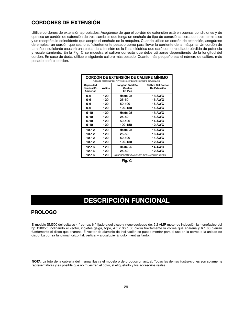 Descripción funcional, Cordones de extensión | Delta ShopMaster SM500 User Manual | Page 29 / 68