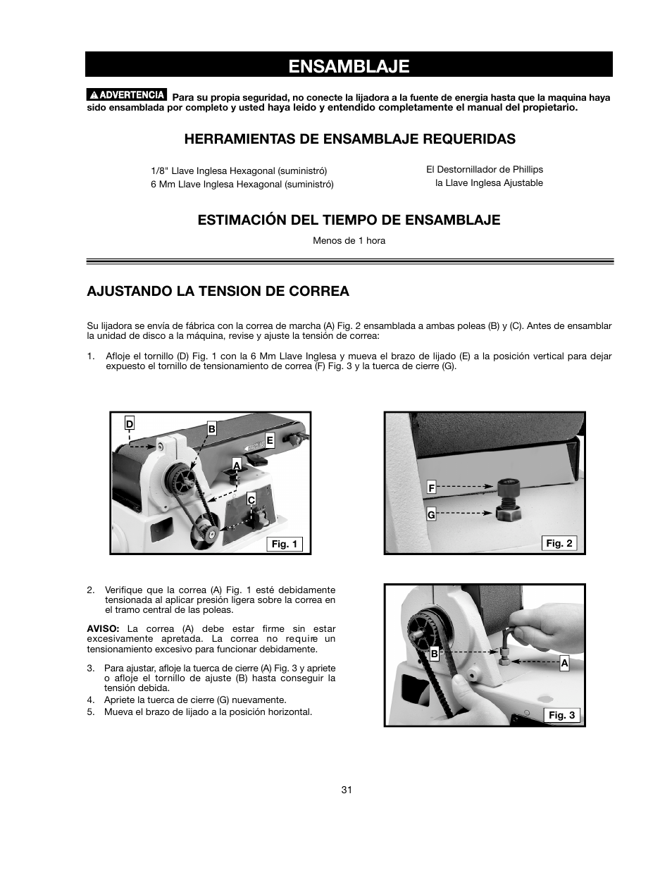 Ajustando la tension de correa | Delta ShopMaster SM500 User Manual | Page 31 / 68