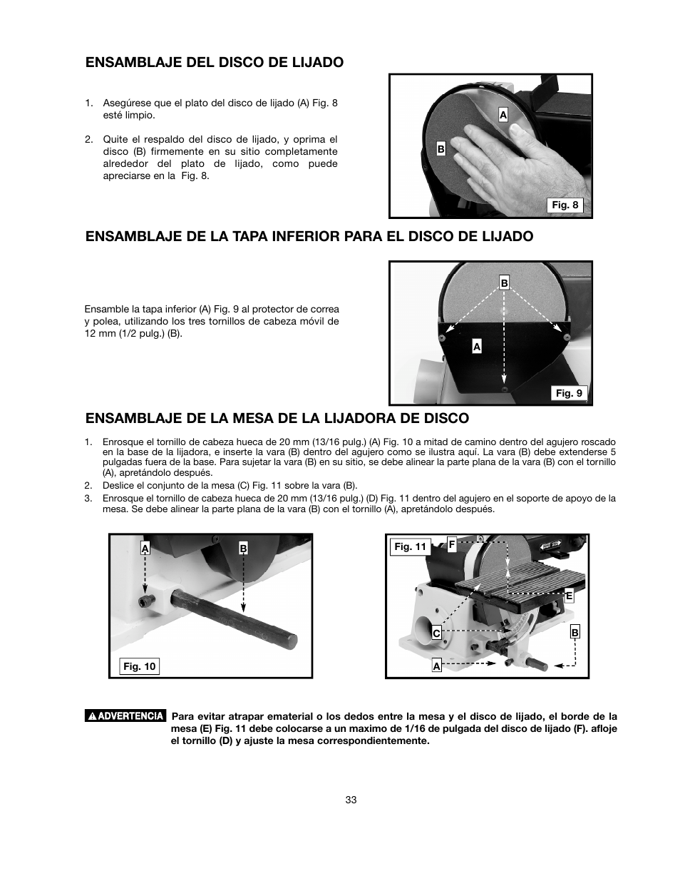 Ensamblaje del disco de lijado | Delta ShopMaster SM500 User Manual | Page 33 / 68