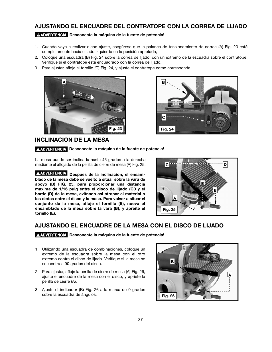 Inclinacion de la mesa | Delta ShopMaster SM500 User Manual | Page 37 / 68